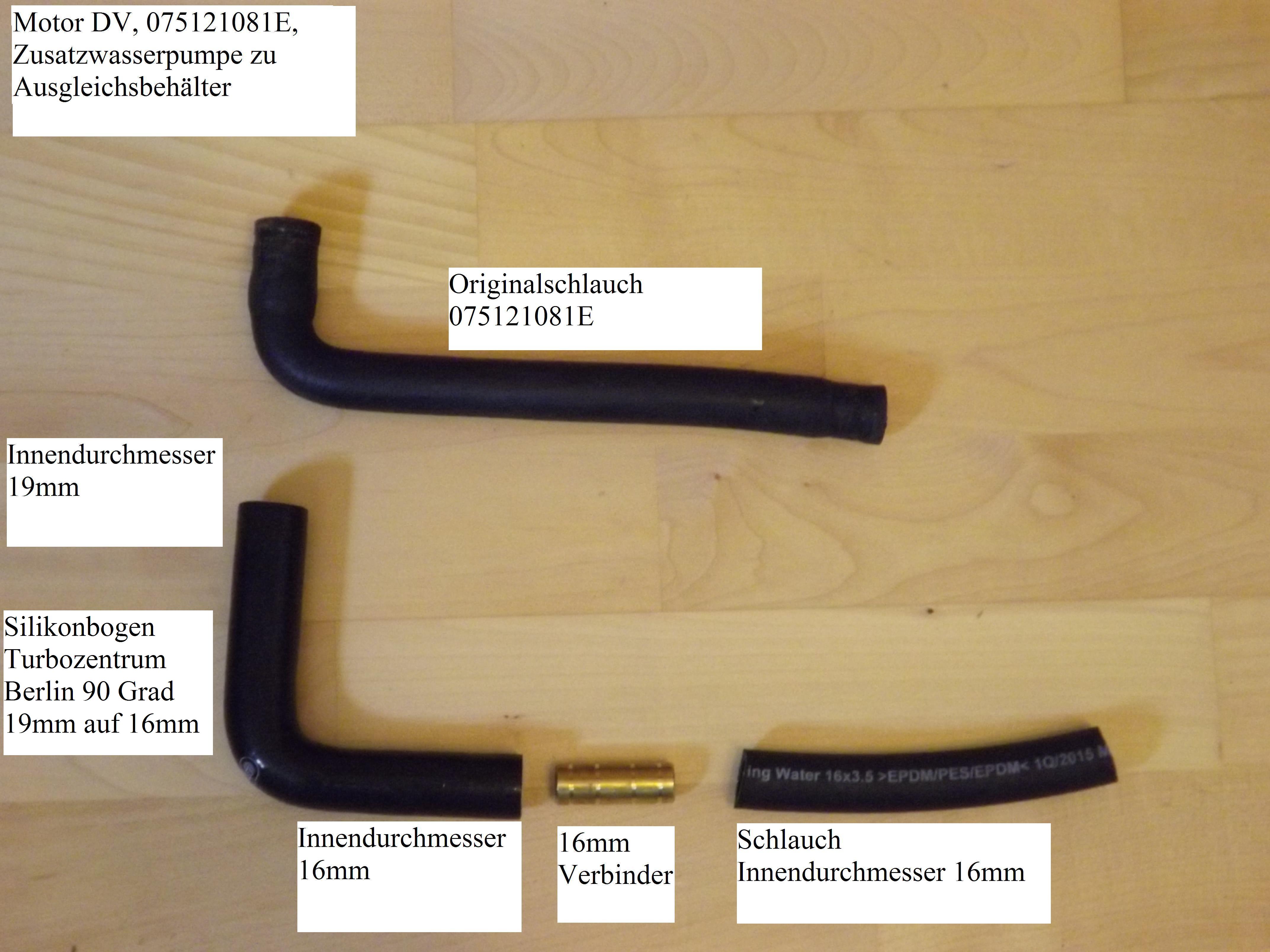 Kühlwasserschlauch DV-Motor von Zusatzwasserpumpe zu Ausgleichsbehälter