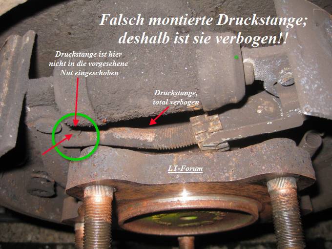 Falsch eingebaute Druckstange