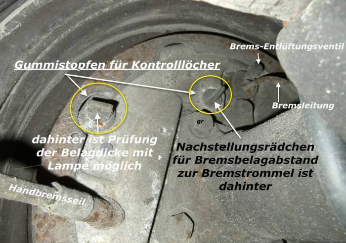 Trommelbremse im eingebauten Zustand prüfen